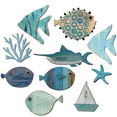 10Pcs Fish Wall Decor Wooden Fish Hanging Beach Theme Bathroom Art Nautical Coastal Ocean Living Room Home Decoration Handcraft