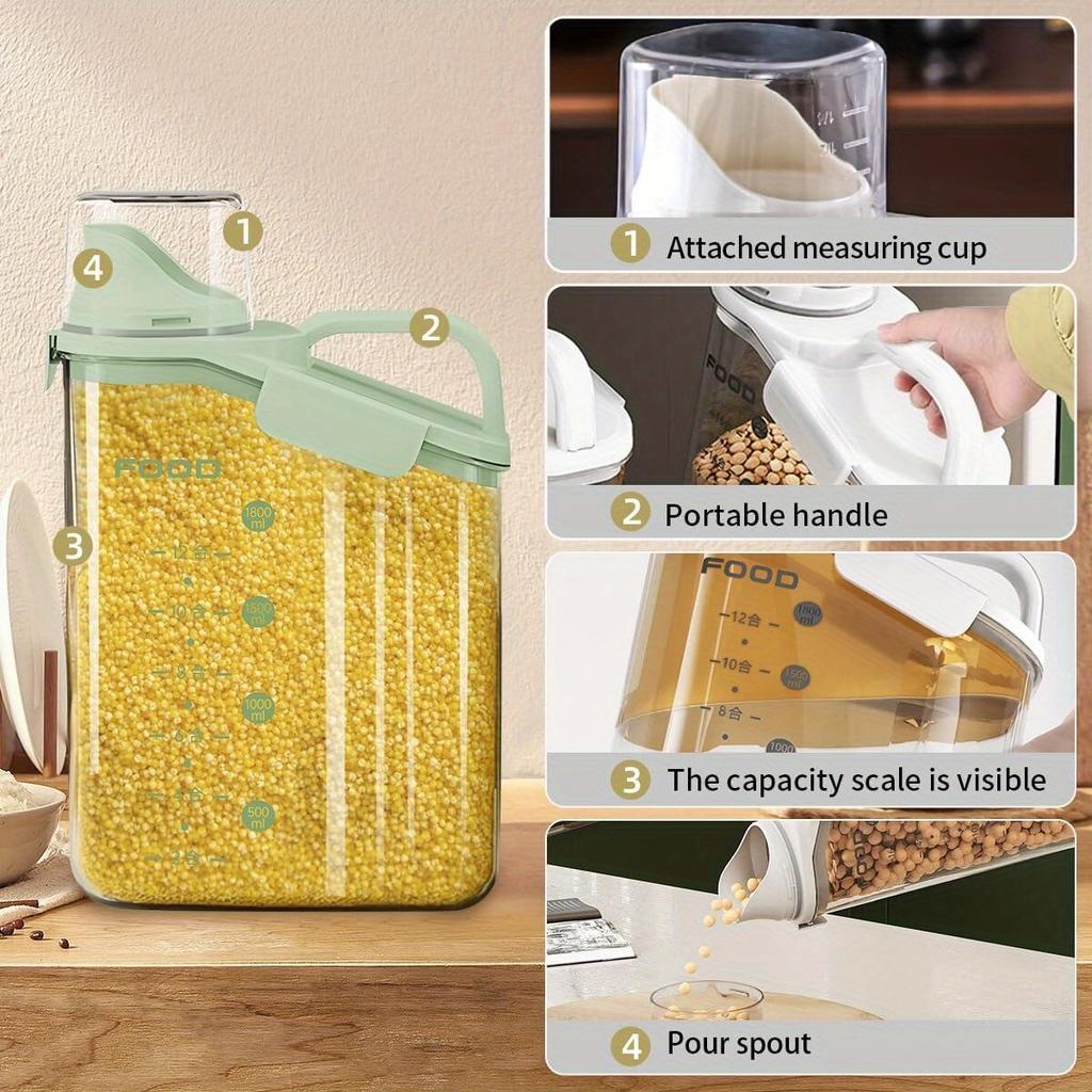 2pcs 2.8L Airtight Cereal Containers with Pouring Spout , Measuring Cup , BPA Free Plastic, Reusable, Square Design for Flour, Grain, Rice Storage