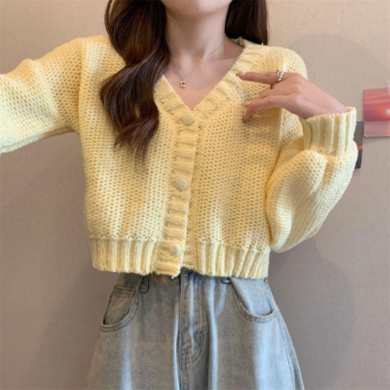Button Vneck Women Sweater Cardigan Up Casual Knit Sweater Coat Sweet Cardigan Coat For Women Autumn Winter