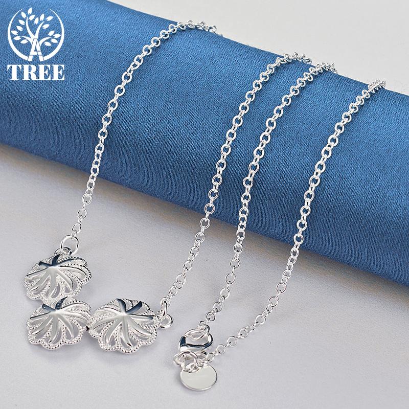925 Sterling Silver 18 Inch AAA Zircon Flower Necklace Jewelry
