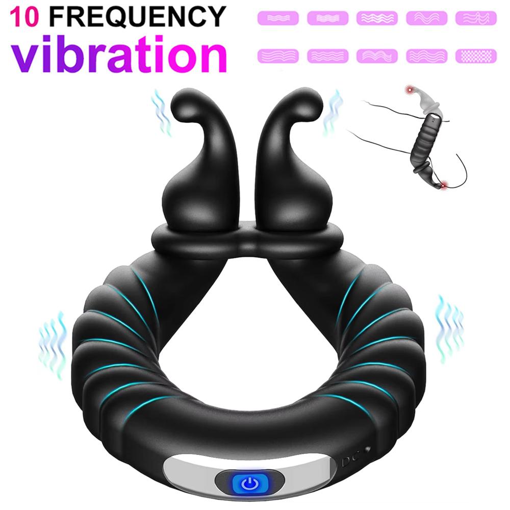 Rechargeable Vibrating Penis Cock Ring Clit Vibrator Sex Toy for Men Couples