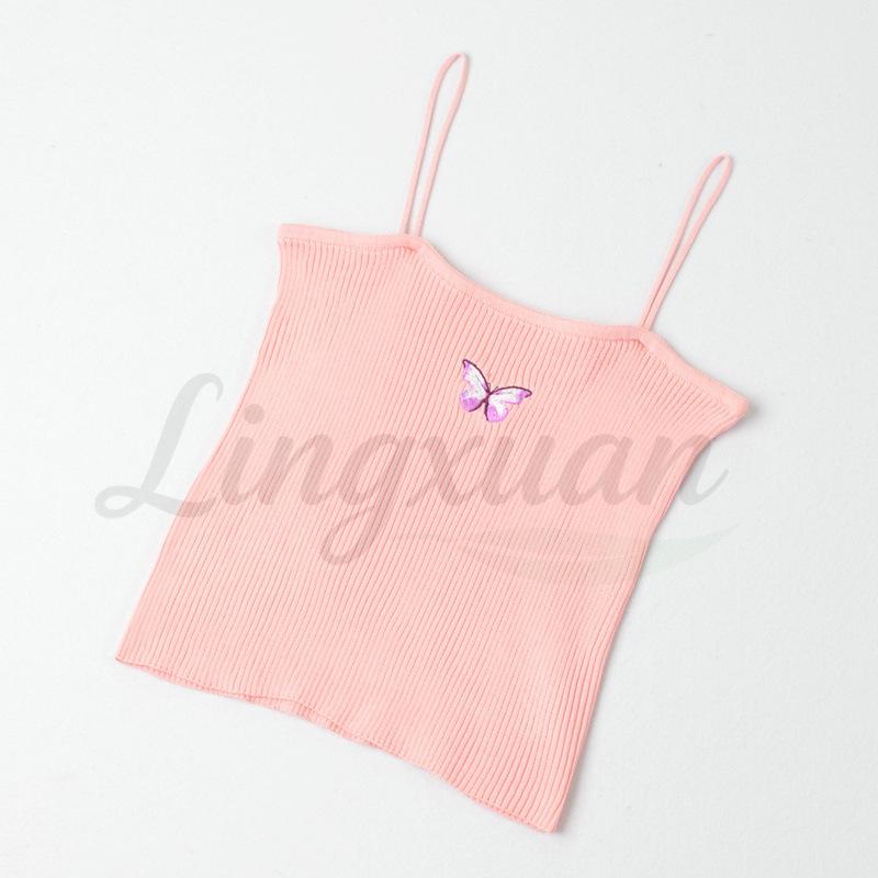 

Trendy BM Style Knitted Camisole T-Shirt for Women One Size розовый