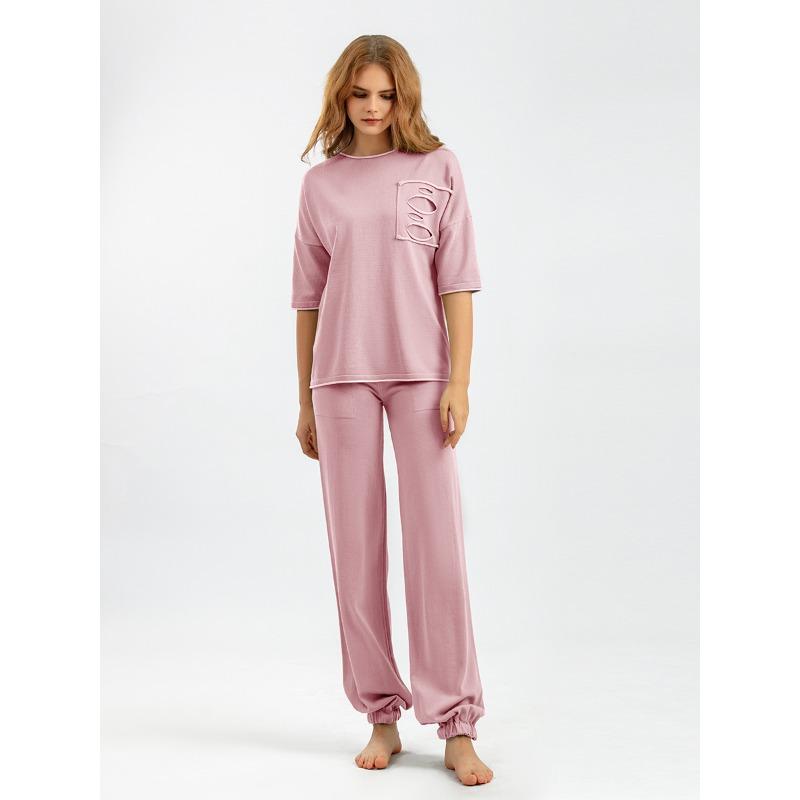 Summer Women's Knitted T-shirt Suit Plus Size Ice Silk Fashion Short-sleeved Top Trousers Casual Two-piece Set