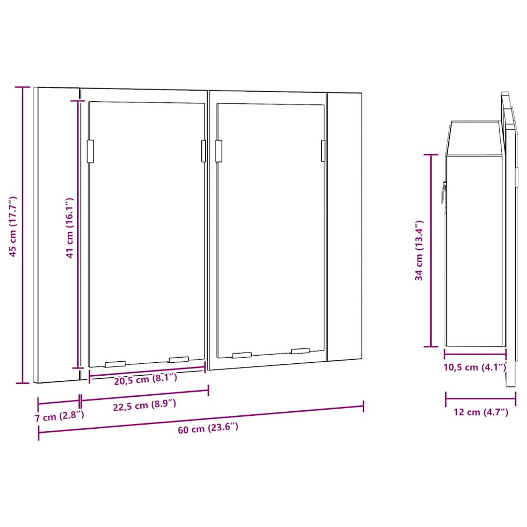 LED Mirror Cabinet Smoked Oak Finish 60 X 12 X 45 Cm Engineered Wood