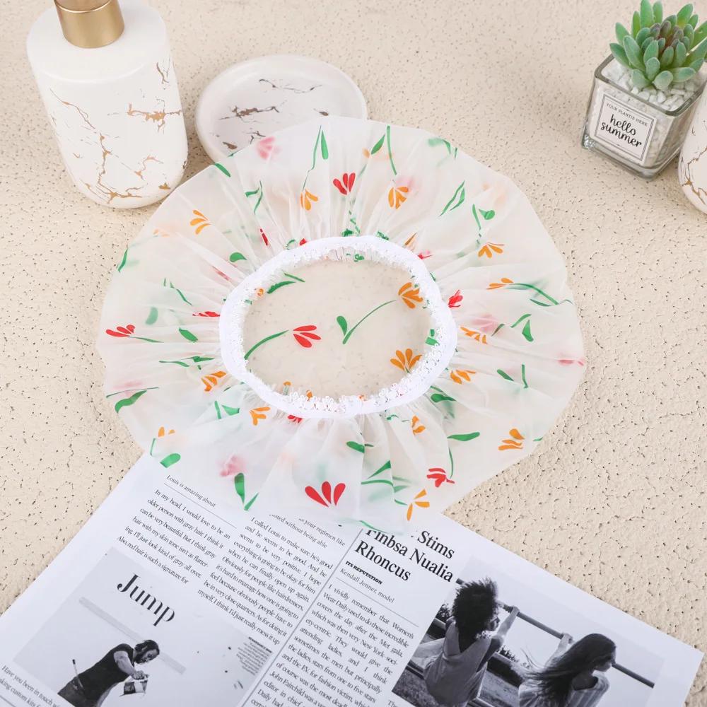 1PC Reusable PE Shower Cap - Adjustable Printed Design with Elastic Band for Spa Salon & Kitchen Oil Fume Protection Shower Cap