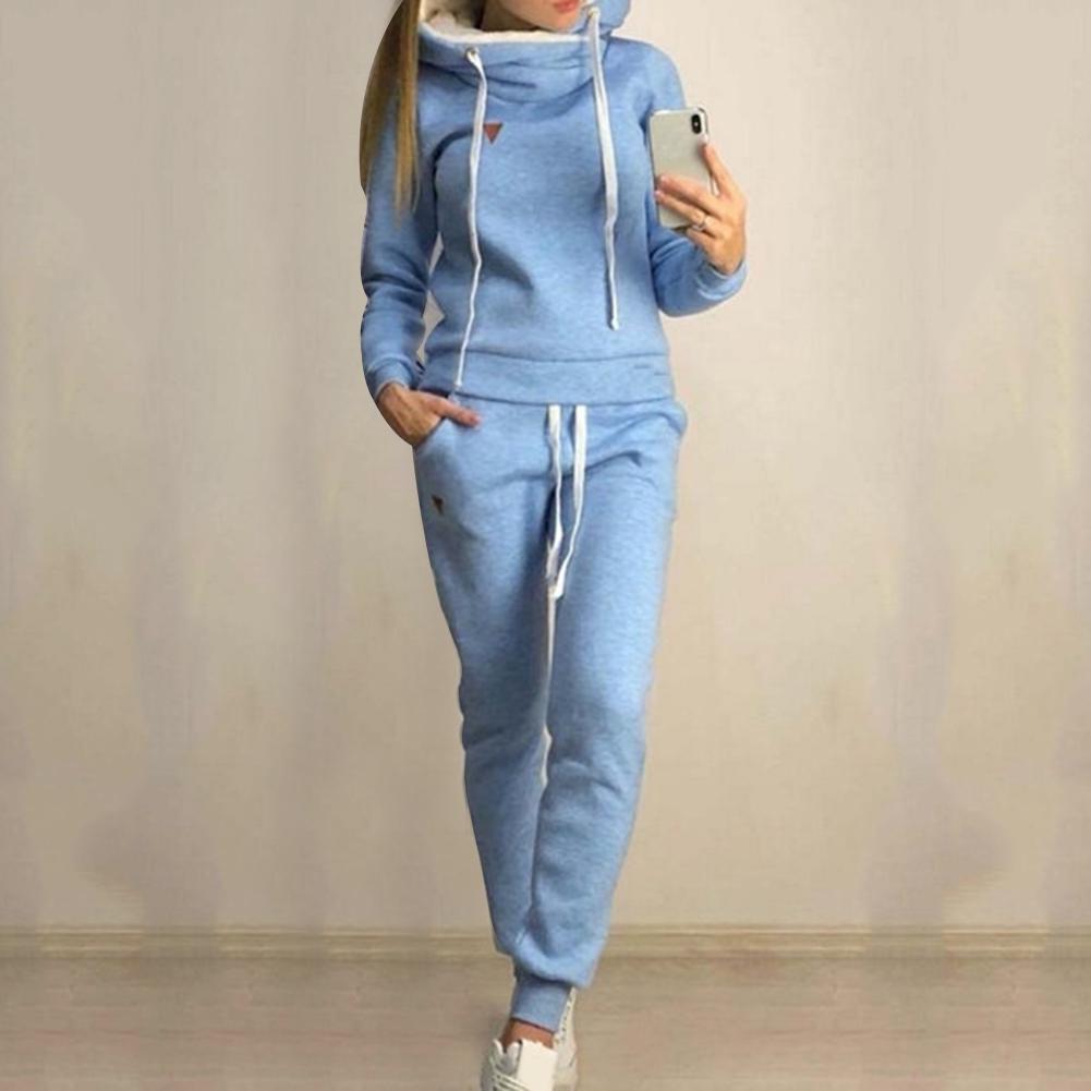 (S-5XL) Tuta da Jogging da Donna Taglie Forti 2 Pezzi Tute Monocolore Felpe con Cappuccio Foderate in Pile Set di Pantaloni