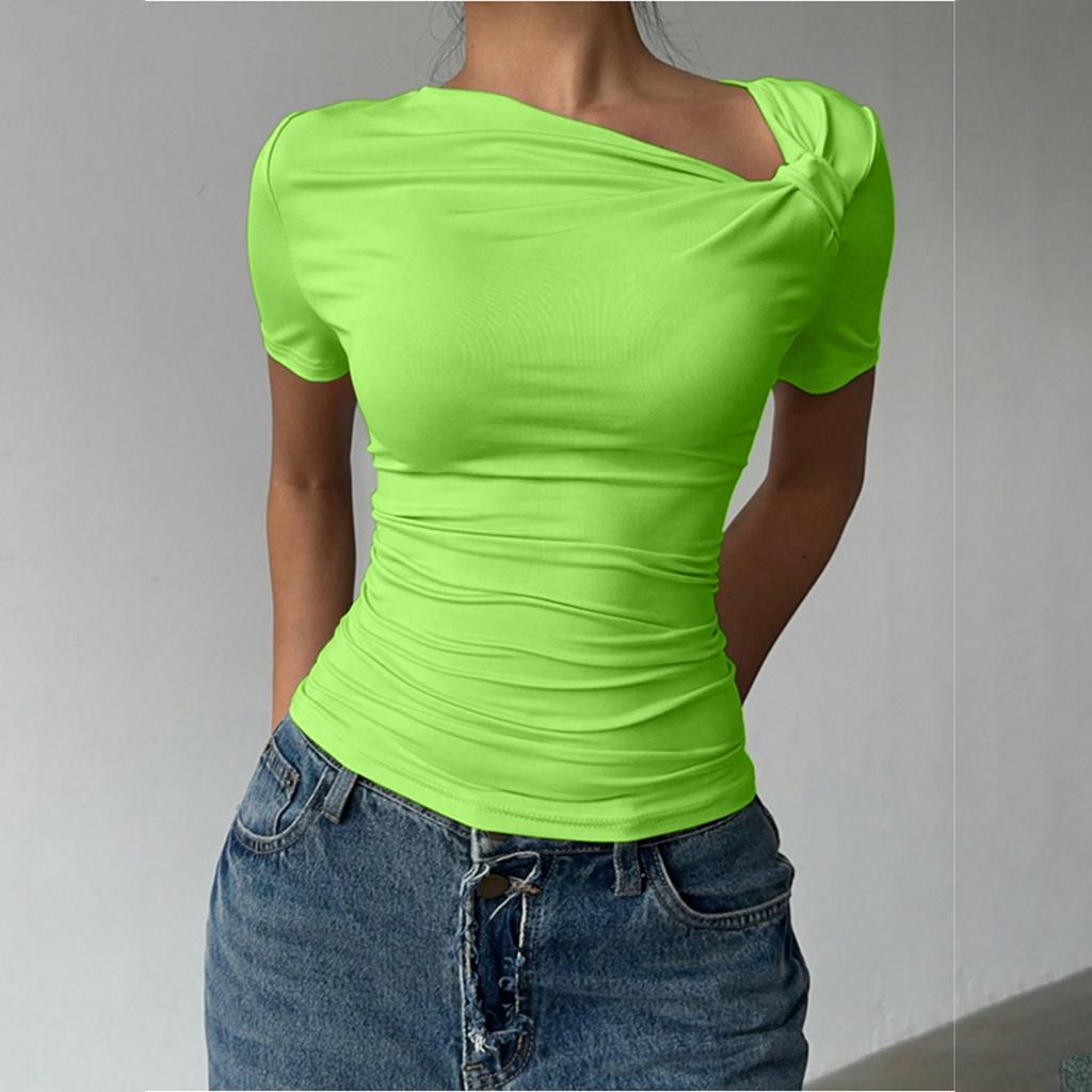 Women's Fashionable Casual Versatile Off-shoulder Pullover Top, Sexy Summer Slim Waist New T-shirt Short Sleeve Top