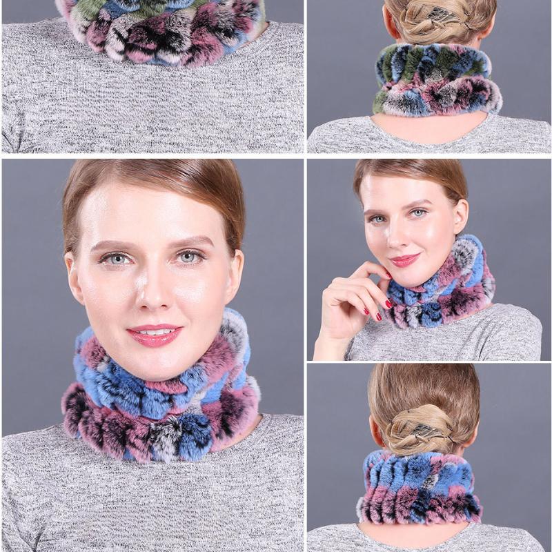 Rex Rabbit Hair Scarf Elastic Woven Fur Neck Cover for Autumn and Winter Women's Head Warm Neck Bib