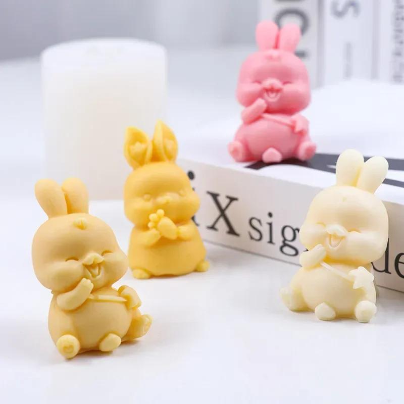 Cartoon Creative Handmade Molds Radish Little Rabbit Silicone Candle Mold Carrot Happy Bunny Painting Plaster Easter Cake Decor