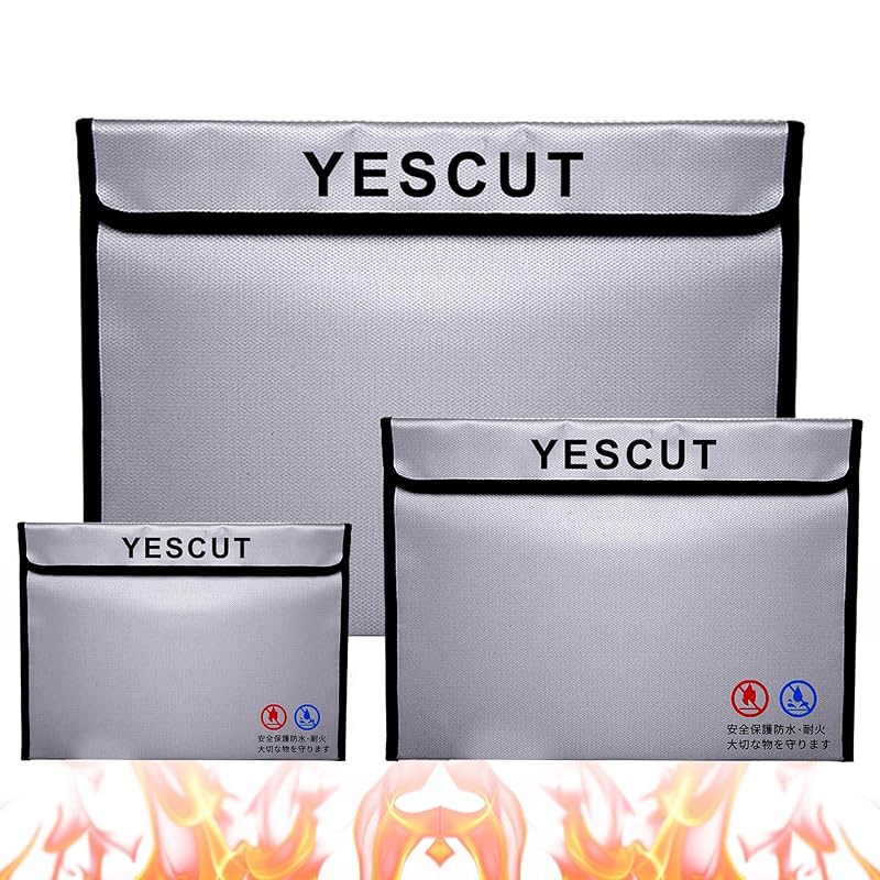 

YESCUT safe fireproof bag collection bag Valuable document storage case storage case fireproof case 38cm×28cm/23cm×18cm two sets set of 2 fire