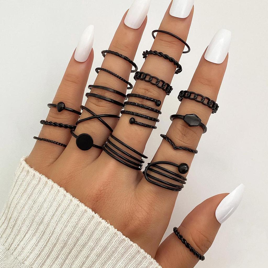 23-Piece Set: Black Butterfly Diamond & Pearl Knuckle Rings for Women