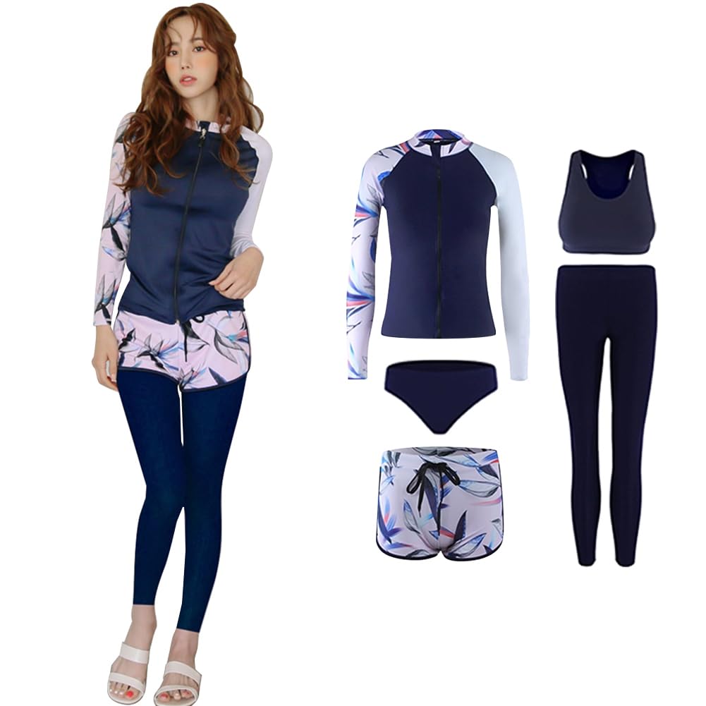 

Купальник-рашгард YFMAYI UV-защита, длинный рукав и шорты-бикини, женский комплект из 5 предметов, влагоотводящий, быстросохнущий, амфибийный, слим-фит, защита, рукава,