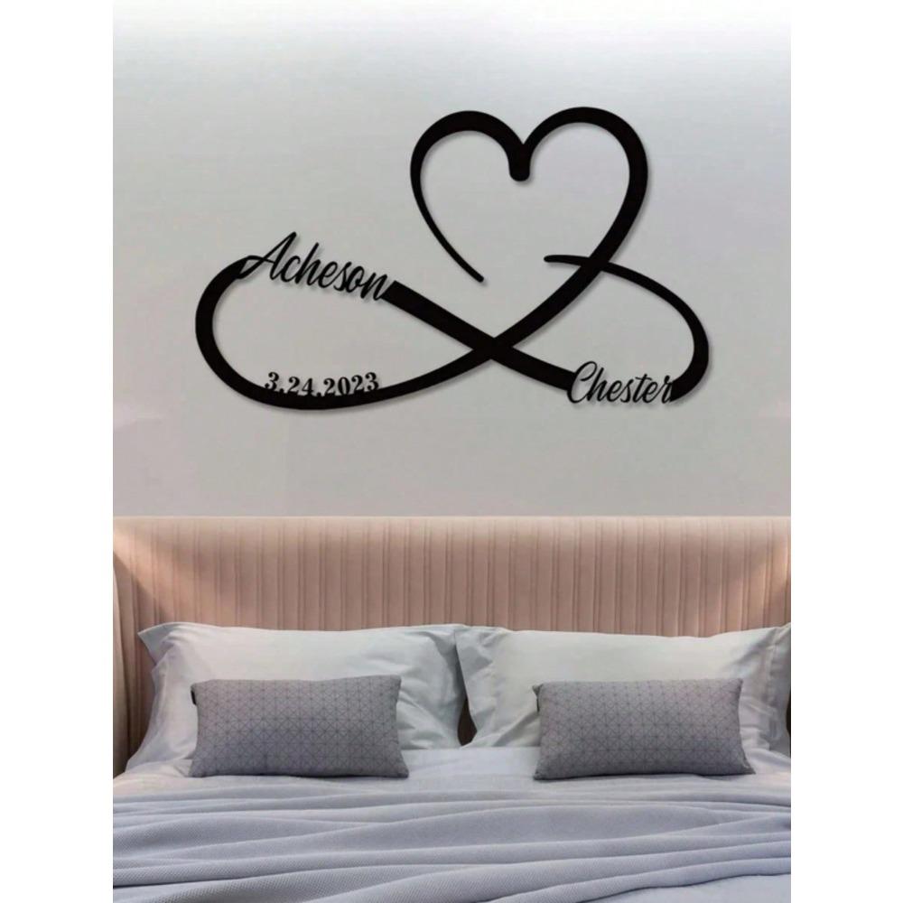 Custom Infinity Heart Metal Sign, Personalized Name Date, Wedding Decor, Iron Art Jewelry, Couples Love Gift Anniversary Logo