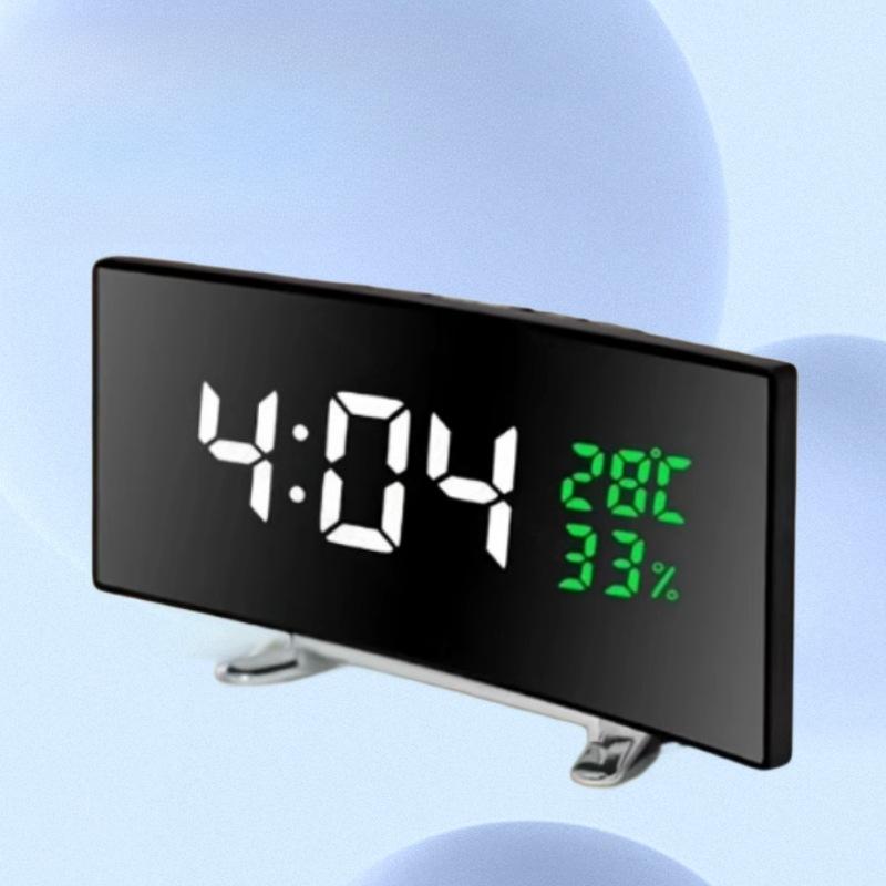 Creative Curved Screen Electronic Clock Large Screen LED Mirror Surface Clock Silent Bedside Bedroom Student Luminous Alarm Clock
