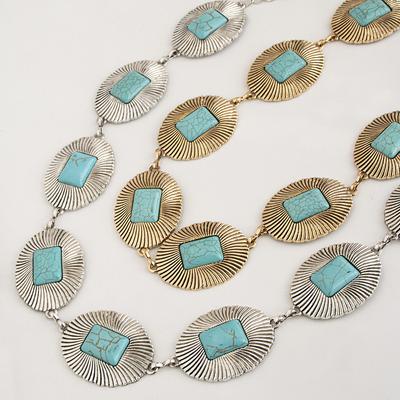 New Western Large Turquoise Retro Bohemian Style Metal Waist Chain Women's Belt