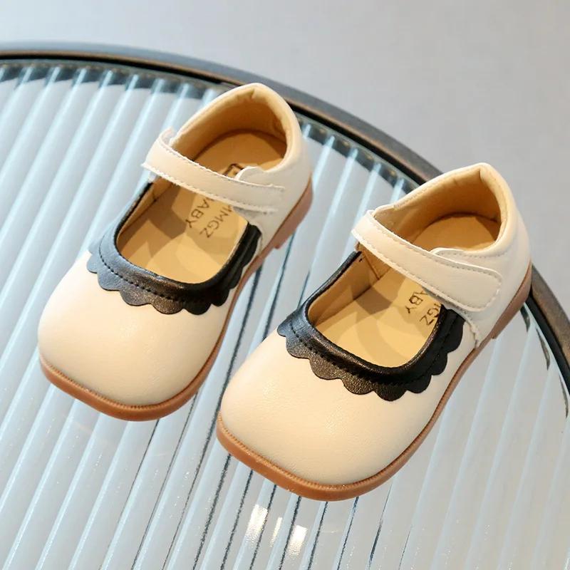 Flower Bordered Luxury Designer Shoes for Girls Kids New Spring Summer Toddler Girl Leather Shoes Princess Mary Jane H01188