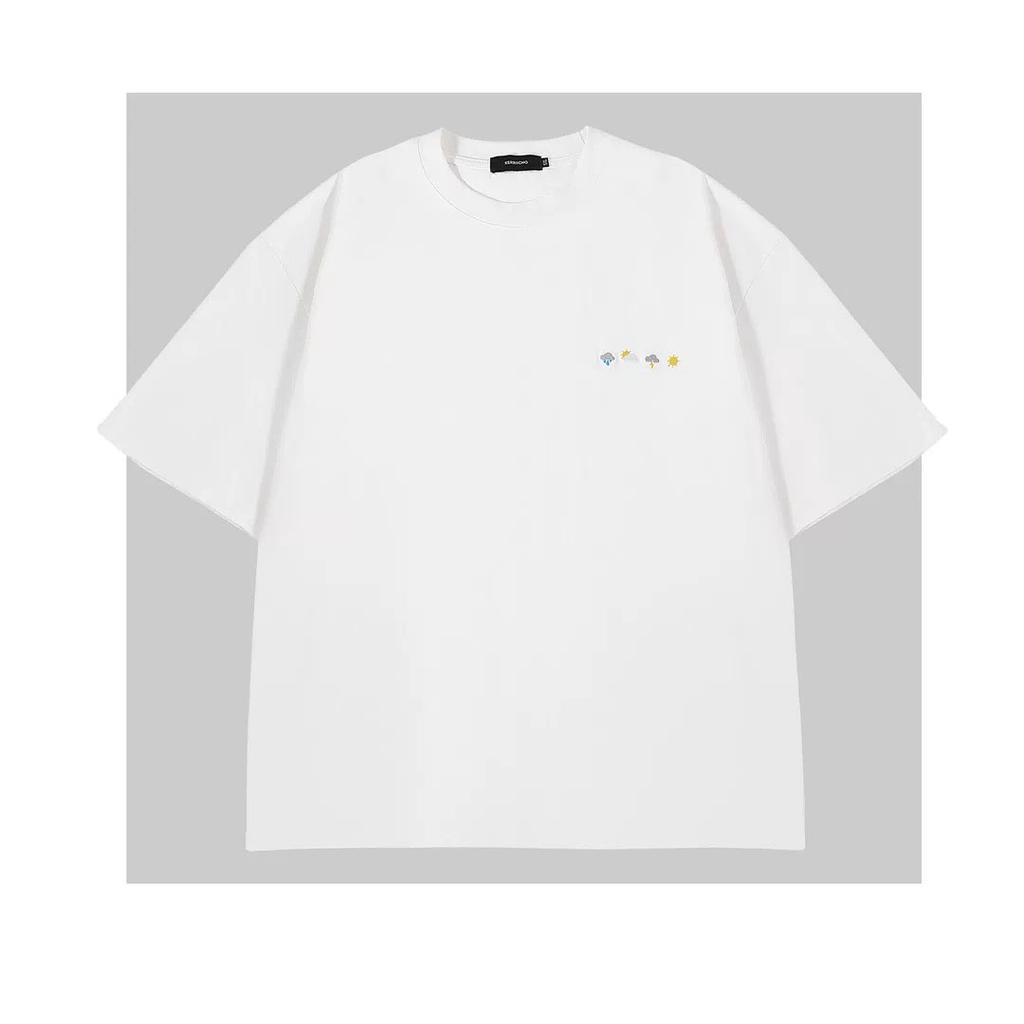 Hot-Selling Embroidered T-Shirt Round Neck Letter Chest Flower Trendy Plus Size Simple Versatile Half-Sleeve Base Shirt