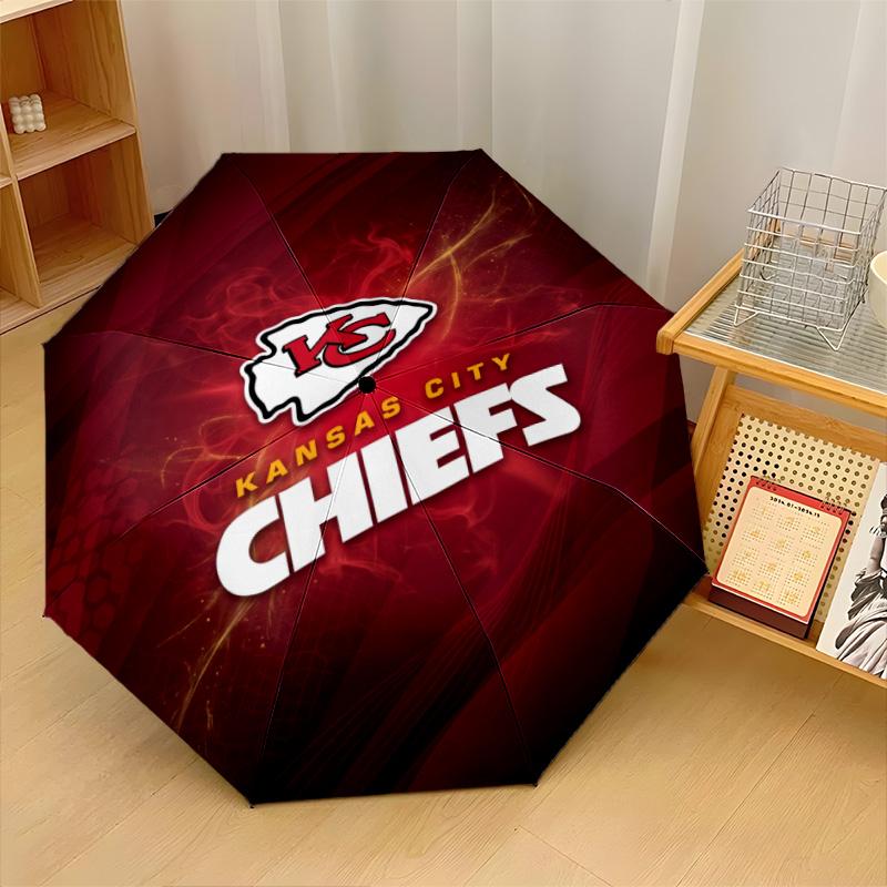 Kansas City Chiefs Print Auto 8?Ribs Folding Umbrella Wind Resistant Lightweight Automatic Umbrella For Daily Travel