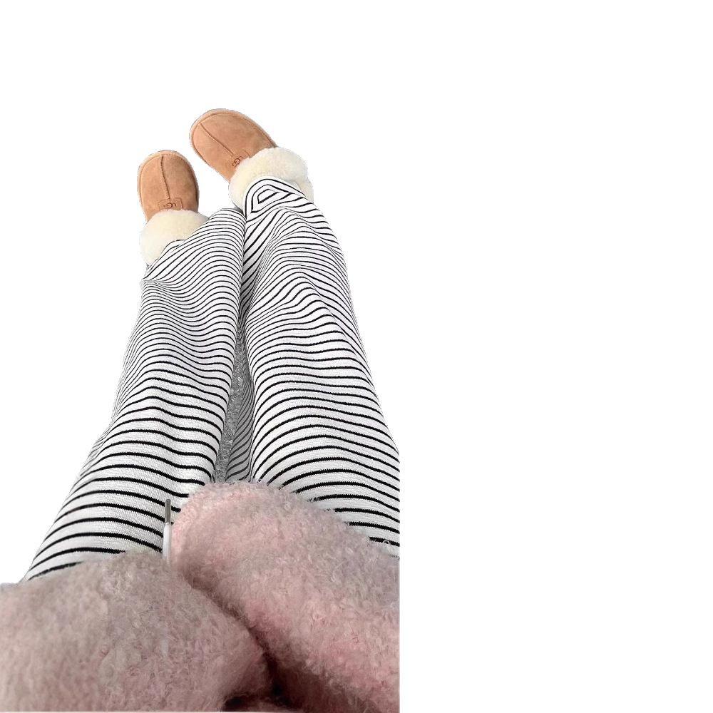 2025 Women's High-Waisted Fleece-Lined Wide-Leg Striped Pants for Autumn/Winter