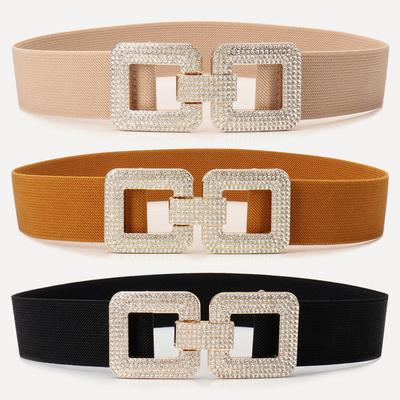 High-end Rhinestone Belt for Women's Versatile Coat for Women's Belt for Women's Belt for European and American Buckle Elastic Waist Seal