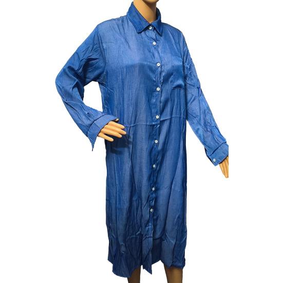 Women's Denim Shirt Dress Roll Up Long Sleeve Button Down Maxi Dress