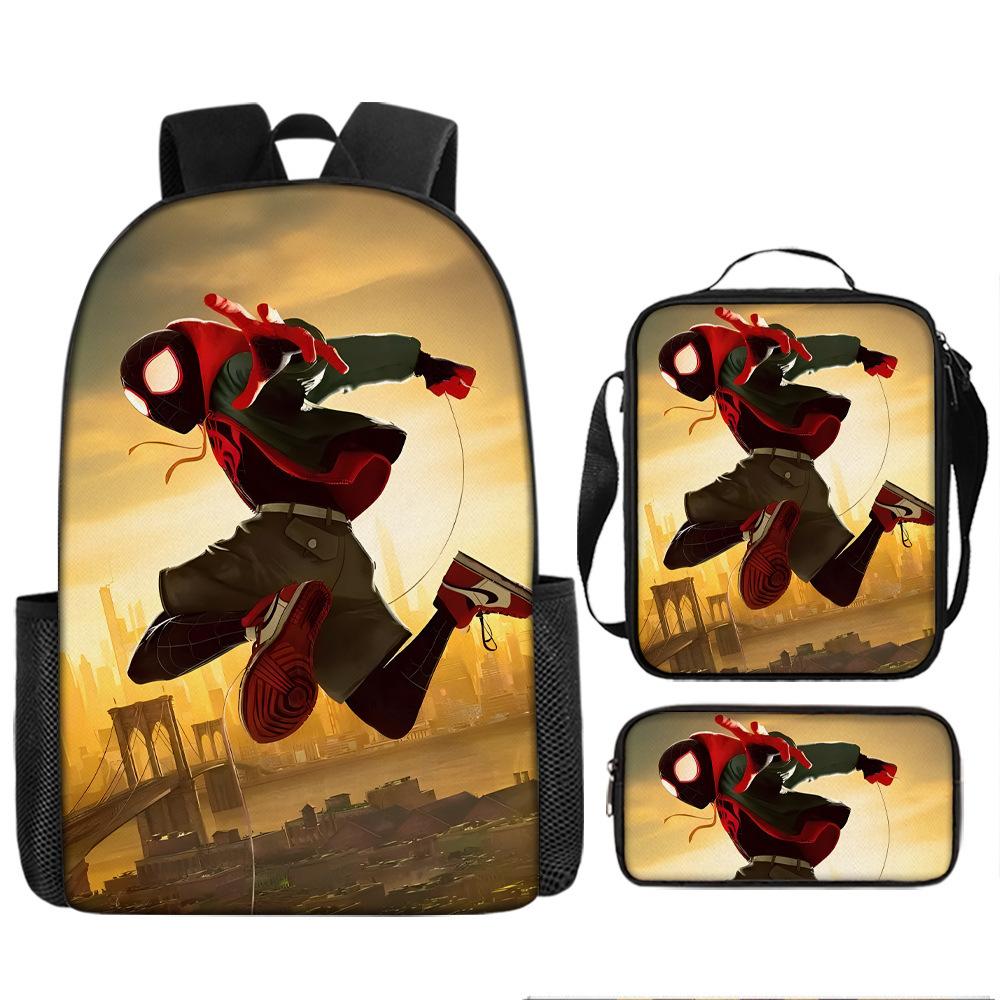 Student Backpack Campus Animation Cartoon Periphery Cool Superhero Backpack Three-Piece Set Backpack