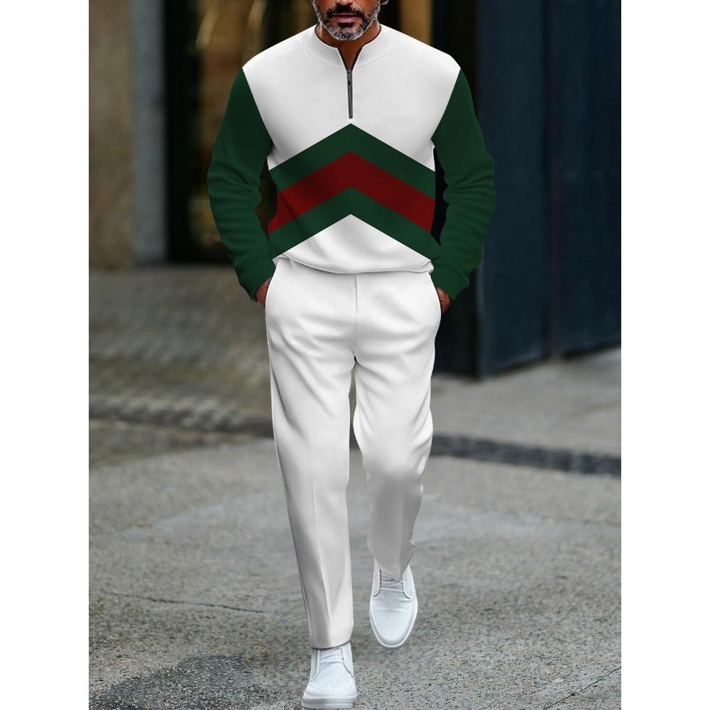 Spring Autumn 3D Printed Fashion Cool Men's Long-Sleeved Sets Half-Zipper Stand-Up Collar Men's Casual Sportswear Two-Piece set