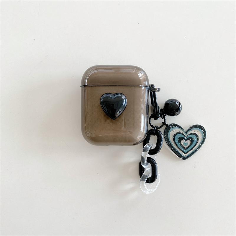 Korean style INS transparent black heart suitable for AirPods Pro 1 protective case 1st and 3rd generation Apple Bluetooth earphone case for women