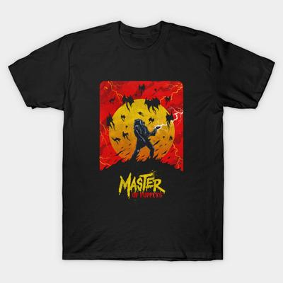 Men Black Print T-shirt Master Of Puppets No-Cut Heat Transfer Print Cotton Tshirt