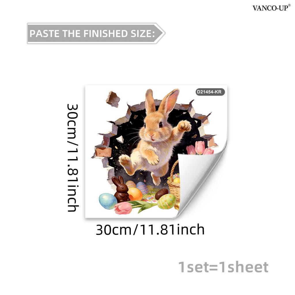 Easter Window Stickers, Creative Cute Floral Bunny Eggs Decor, Static Cling Glass Decals for Bedroom Living Room Holiday Decoration