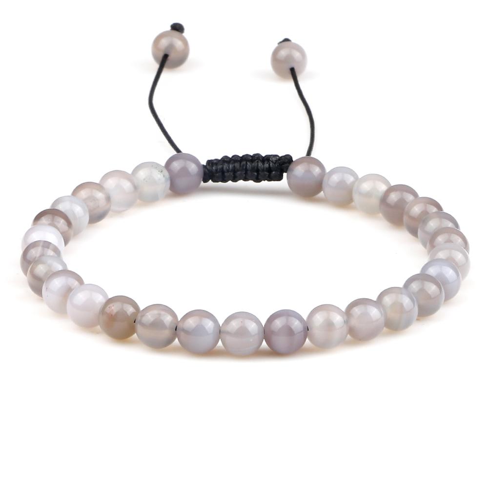 6mm Natural Stone Men Bracelets Charm Tiger Eye Black Beads Bracelet Braided Bangle Adjustable Charm Women Yoga Jewelry Pulseras