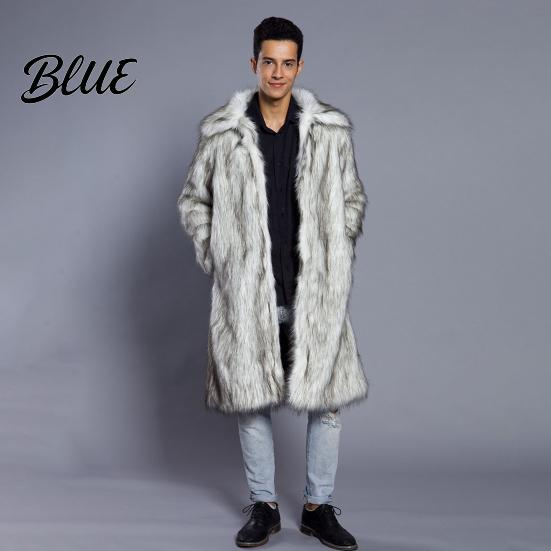 Giacca da Uomo Resistente allo Sbiadimento Aperta Davanti Collo a Revers Manica Pelliccia Cappotto Lungo Finto Antivento Spesso Caldo