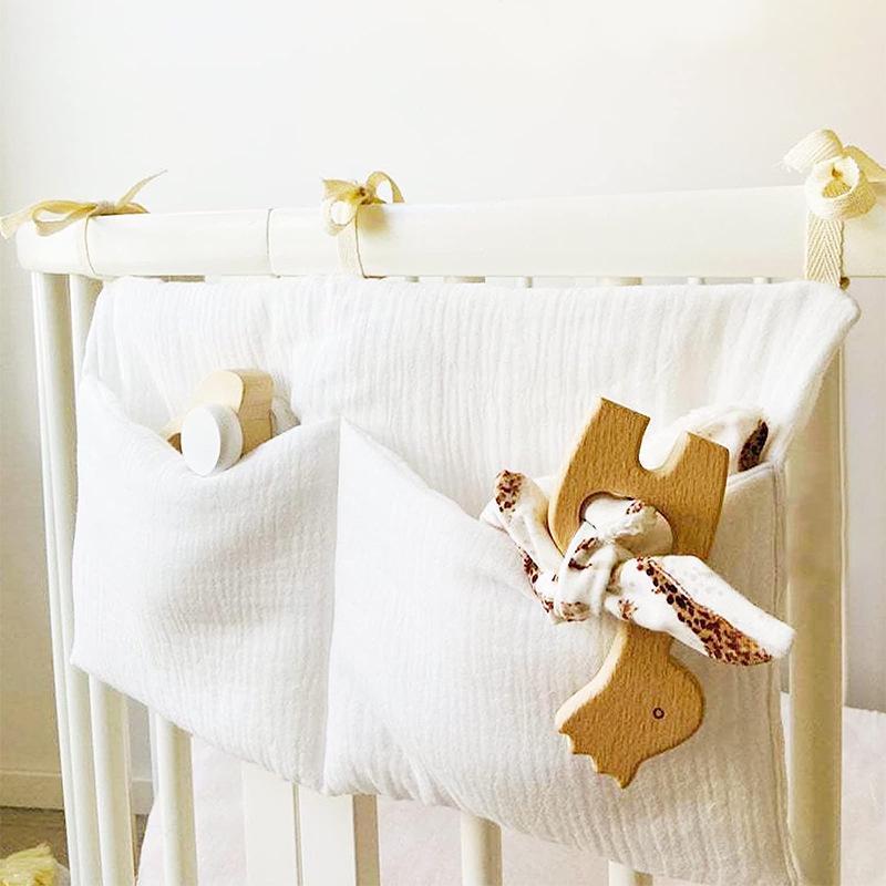 Pure Cotton Crepe Baby Crib Storage and Diaper Hanging Bag - Multiple Colors
