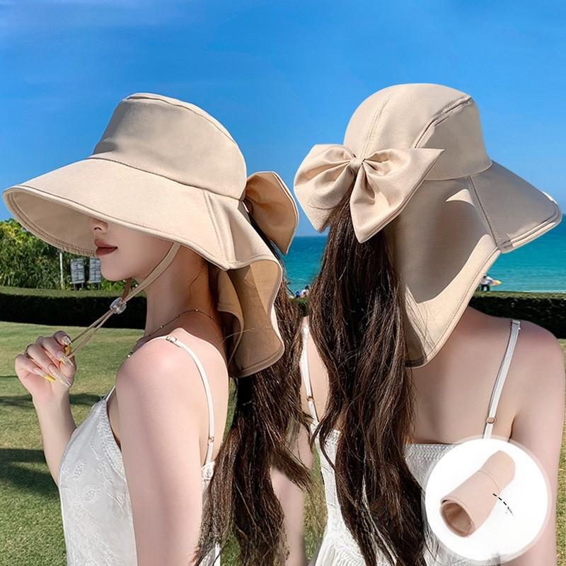 Summer Wide Brim Hat With Neck Protection For Women Outdoor Sun Shade Fashionable Uv Shield