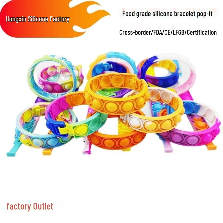 Rainbow Silicone Bubble Pop It Stress Relief Bracelet