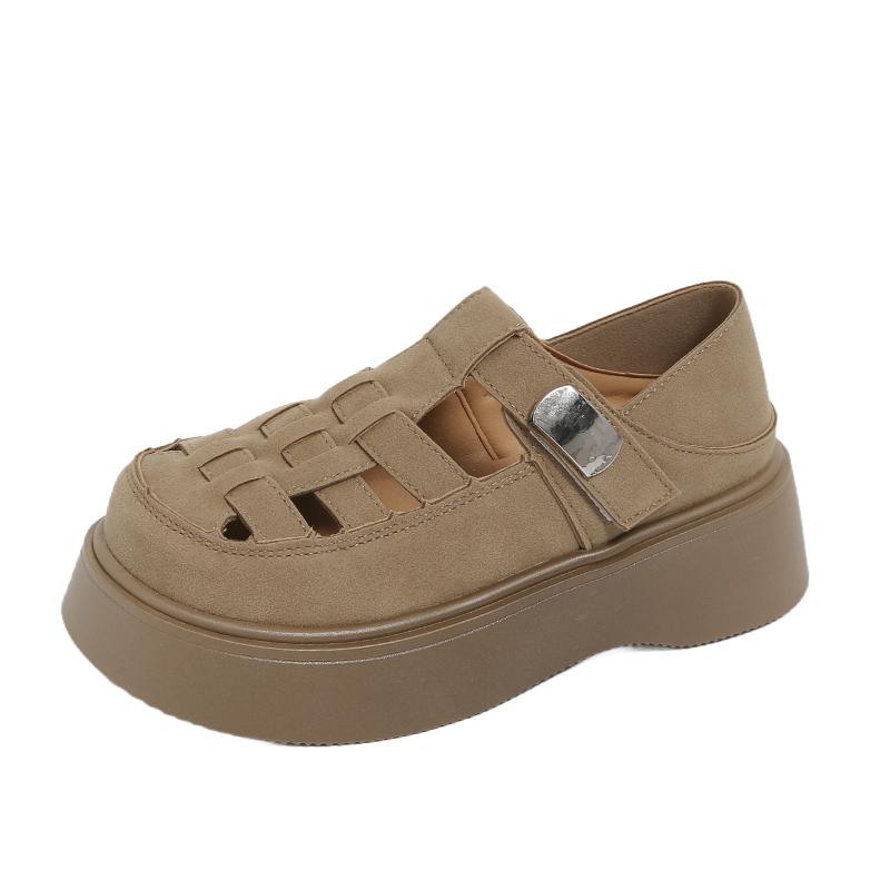 Fashion 2025 Summer Women's Suede Sandals Trendy Thick Bottom Outdoor Anti Slip Fashion Buckle Breathable Women's Versatile Single Shoes