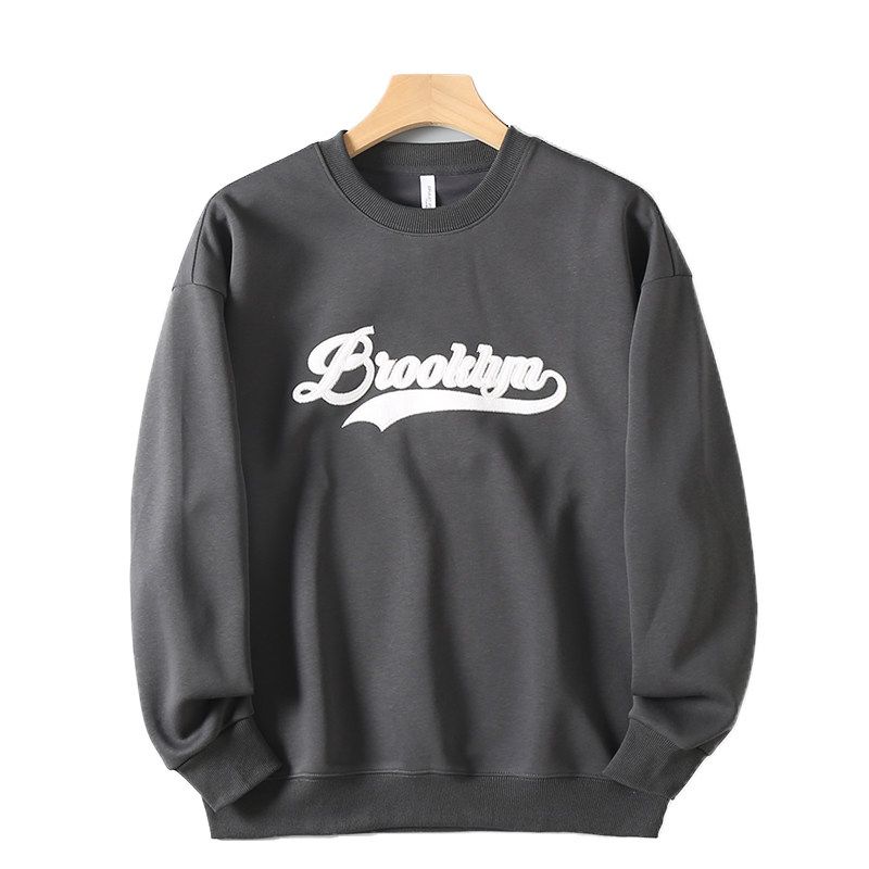 Trade Export Surplus Comfortable Breathable 3D Embroidered Crew Neck Pullover Sweatshirt for Men, Spring and Autumn Sports Casual Base Layer Shirt