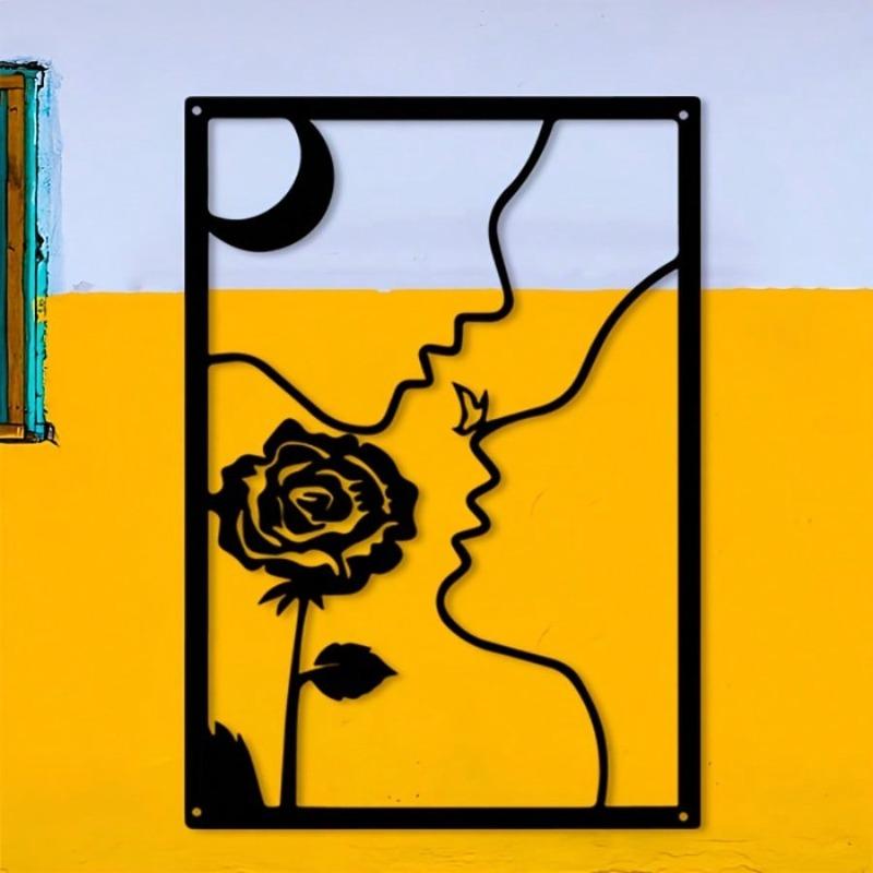 Romantic Couple Metal Wall Art Minimalist Love Design Black Pepper Yellow Wedding Valentine Gift