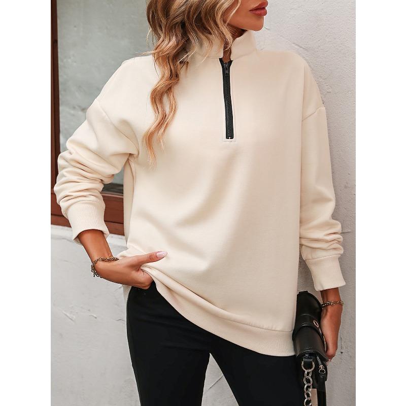 TIFICY Women's Fashion Casual Solid Color Print Spring Fall Long Sleeve POLO Neck Pullovers & Long Sleeves
