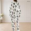 Women Plus Size Printed Two Piece Set Round Neck Long Sleeve Top And Long Pants