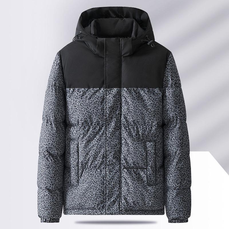 Padded-on jacket men's autumn and winter trendy short thickened warm bread jacket Feather Rong padded jacket can be printed
