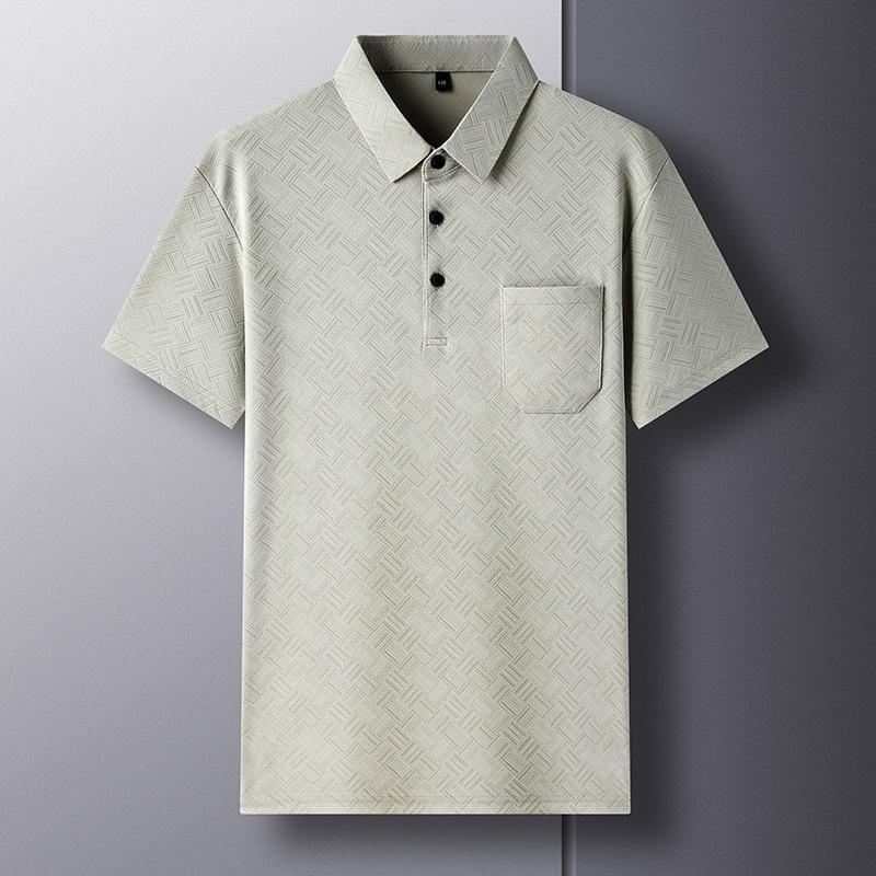 Middle Aged Men Loose Fit Short Sleeve Plaid Polo Shirt Summer Casual