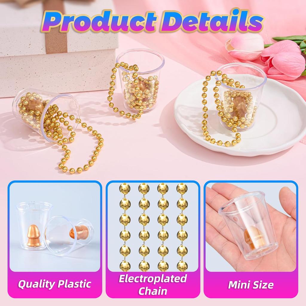 12 Pcs Bachelorette Shot Glasses with Metal Necklace, Bride Shot Glass for Bridal Shower Hen Night Wedding Party Girls Night Out Bride Squad Party