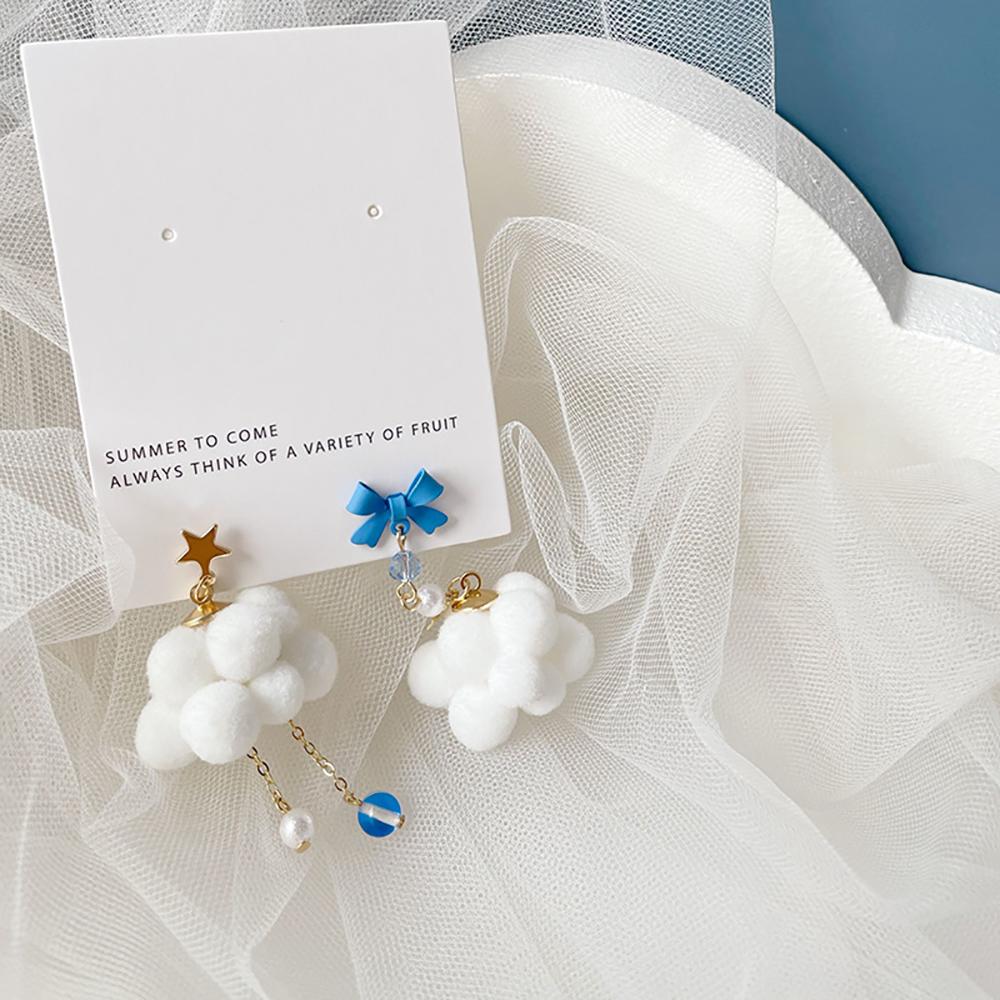 Unique Party Korea Star Women Bow Drop Earrings Fashion Jewelry Plush Cloud Earrings Clip Earrings