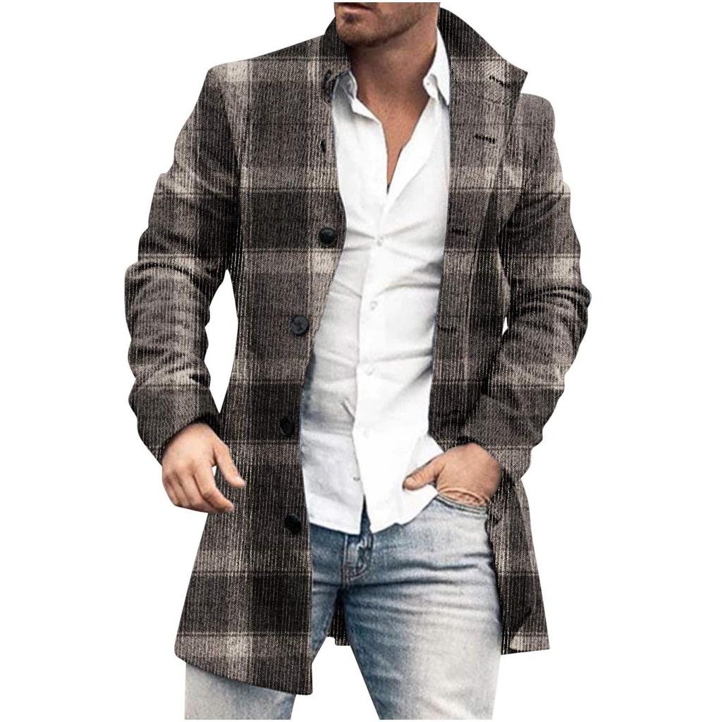Spring New Men's Pocket Versatile Daily Retro Stand Up Collar Medium Long Woolen Coat Men's Casual Coat Men's Clothing