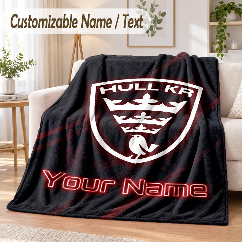 Custom Text Flannel Blanket Hull KR Print Warm Cozy Blanket Home Sofa Bedding