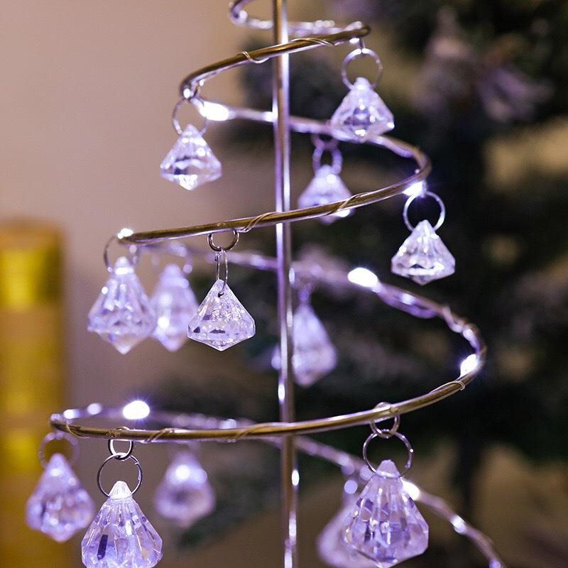 LED Crystal Christmas Tree Night Light - Elegant Iron Art Desk Lamp for Bedroom Ambiance