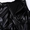 Women Faux Leather High Collar Sleeveless Front Zipper Flare Mini Dress with G-string Clubwear