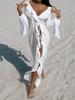 2026 European & American V-Neck Long Sleeve Ruffle Split Dress - Sexy Beach Holiday Style