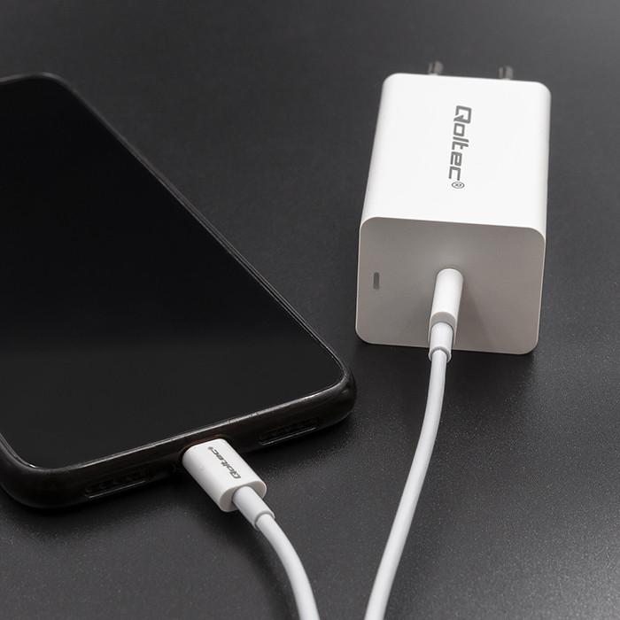 Qoltec Kabel USB 2.0 Typ C | USB 2.0 Typ C 60W | QC 3.0 | PD | 1m | Weiß